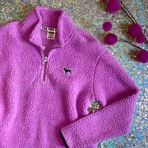 VS PINK • Sherpa Embroidered Logo Quarter Zip